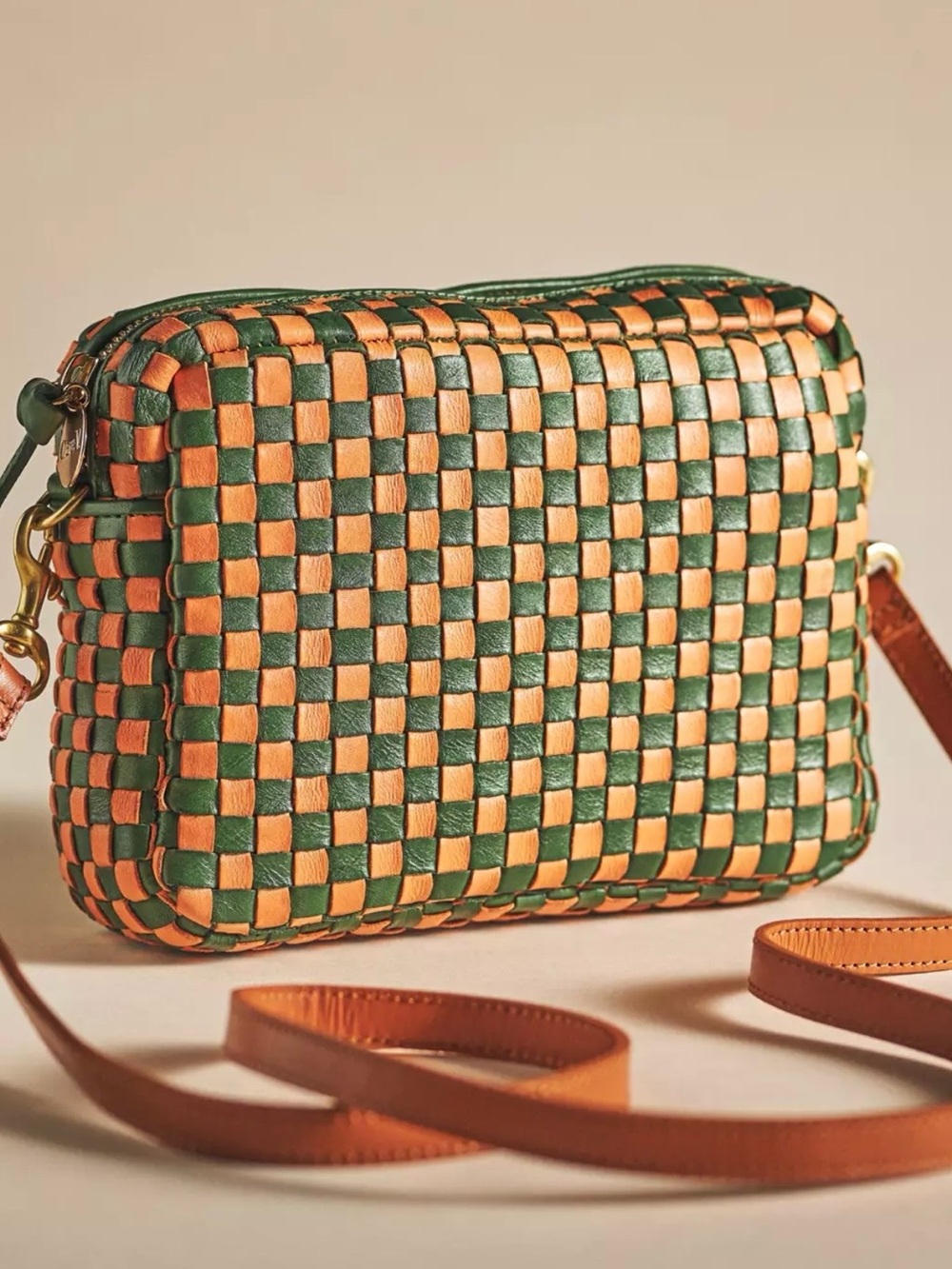 Clare V. Midi Sac Green and Orange Woven Leather Crossbody.  NWT.